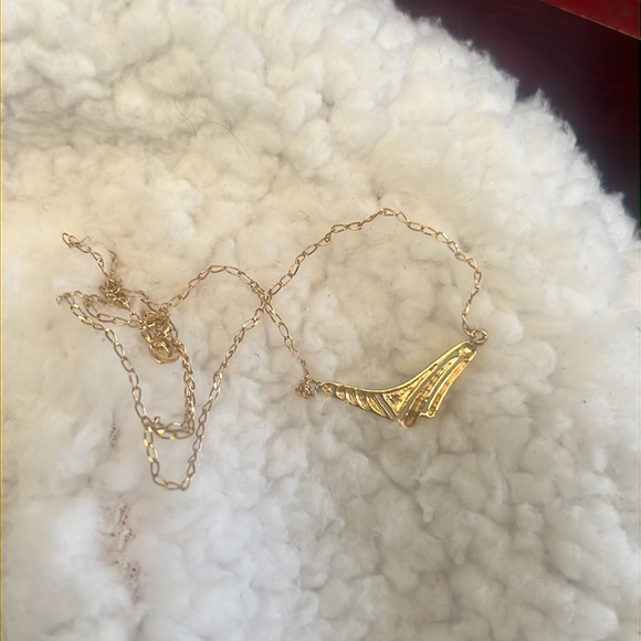 VINTAGE 14K GOLD DIAMOND ACCENT Abstract Fan Design Chain Link Necklace - Picture 5 of 5